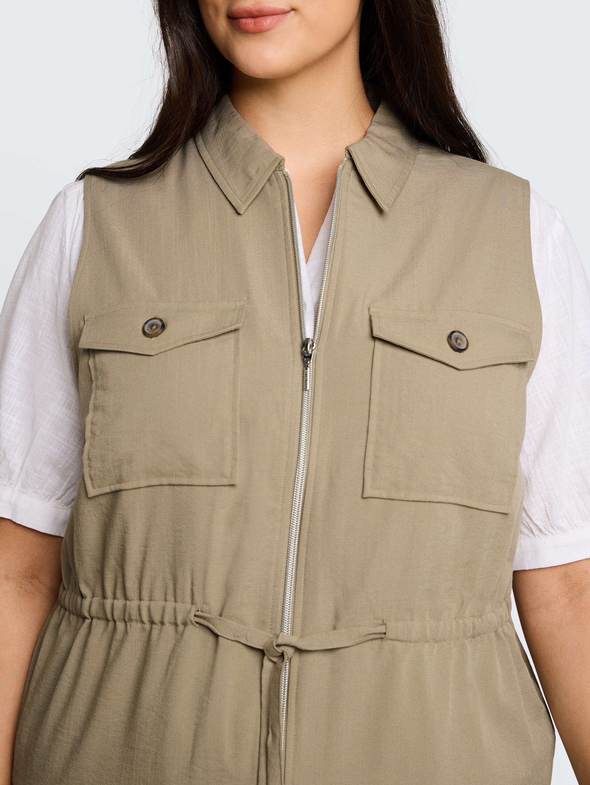 Plus Size - Regular Fit vest met borstzakken - Silver Olive