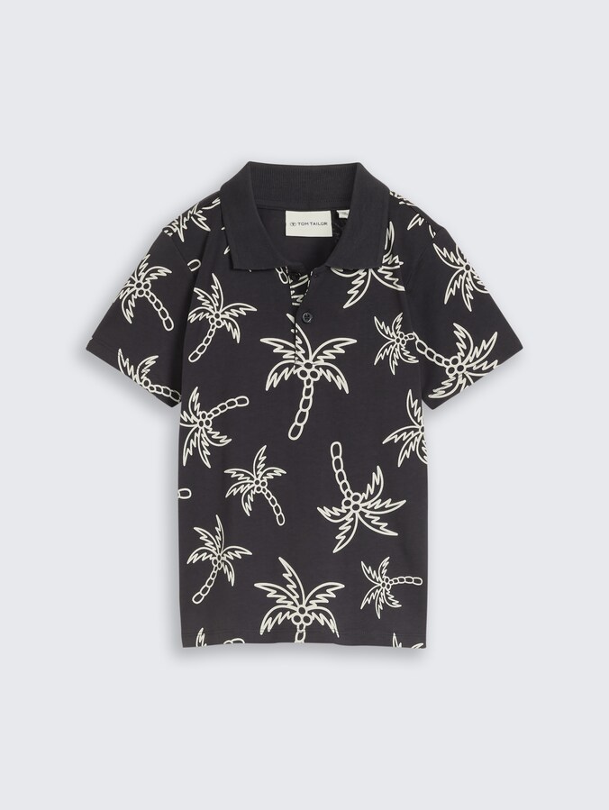 Poloshirt mit Muster von Mini Boys, grey white sketched palm trees