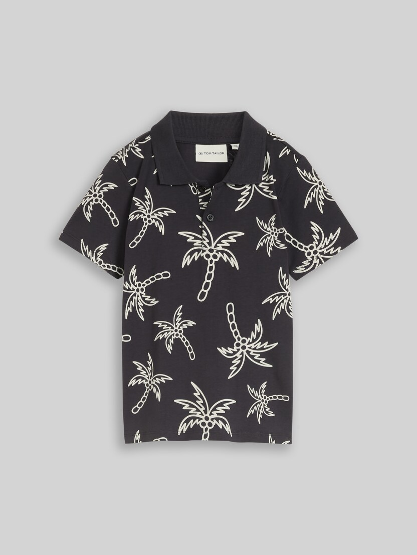Poloshirt mit Muster von Mini Boys, grey white sketched palm trees