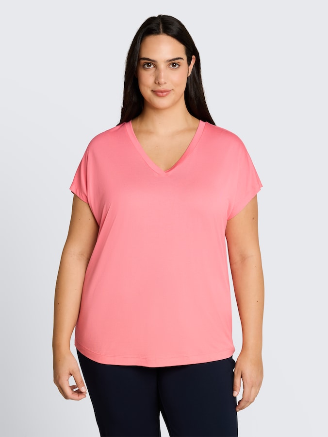 Plus Size - T-Shirt mit V-Ausschnitt von Women Plus Size, soft fuchsia pink