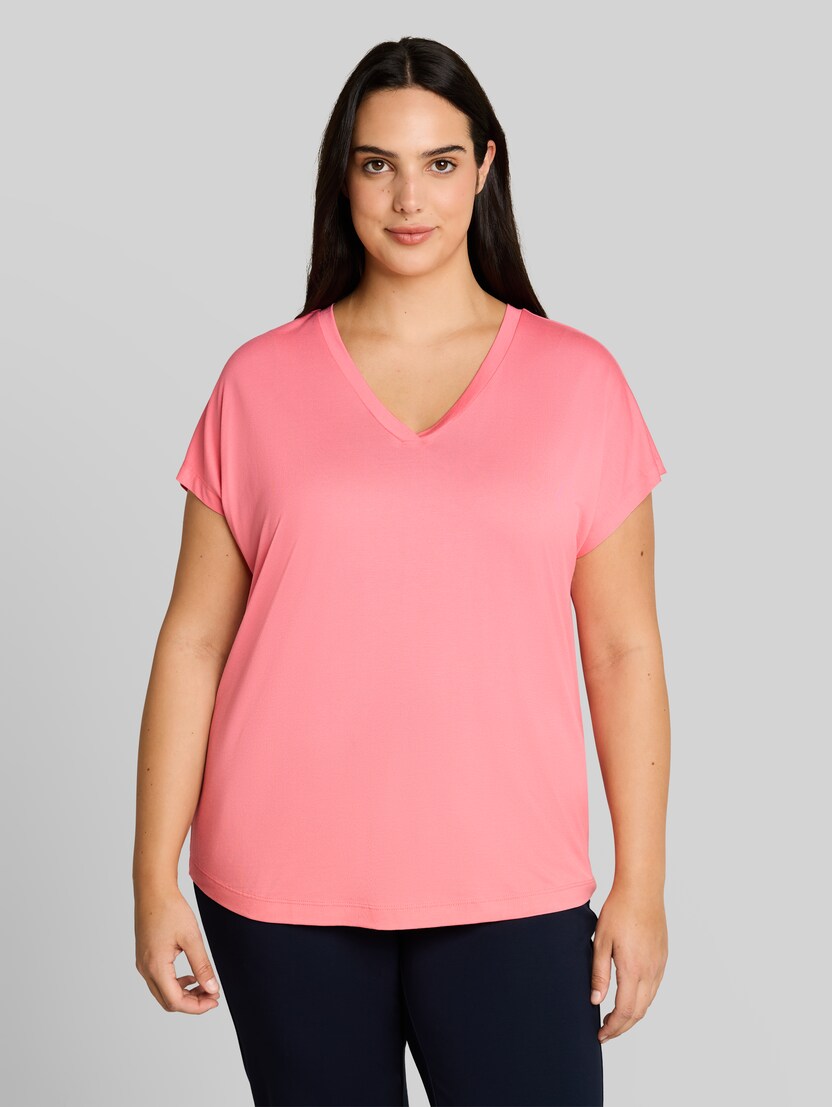 Plus Size - T-shirt with V-neck by Women Plus Size, soft fuchsia pink