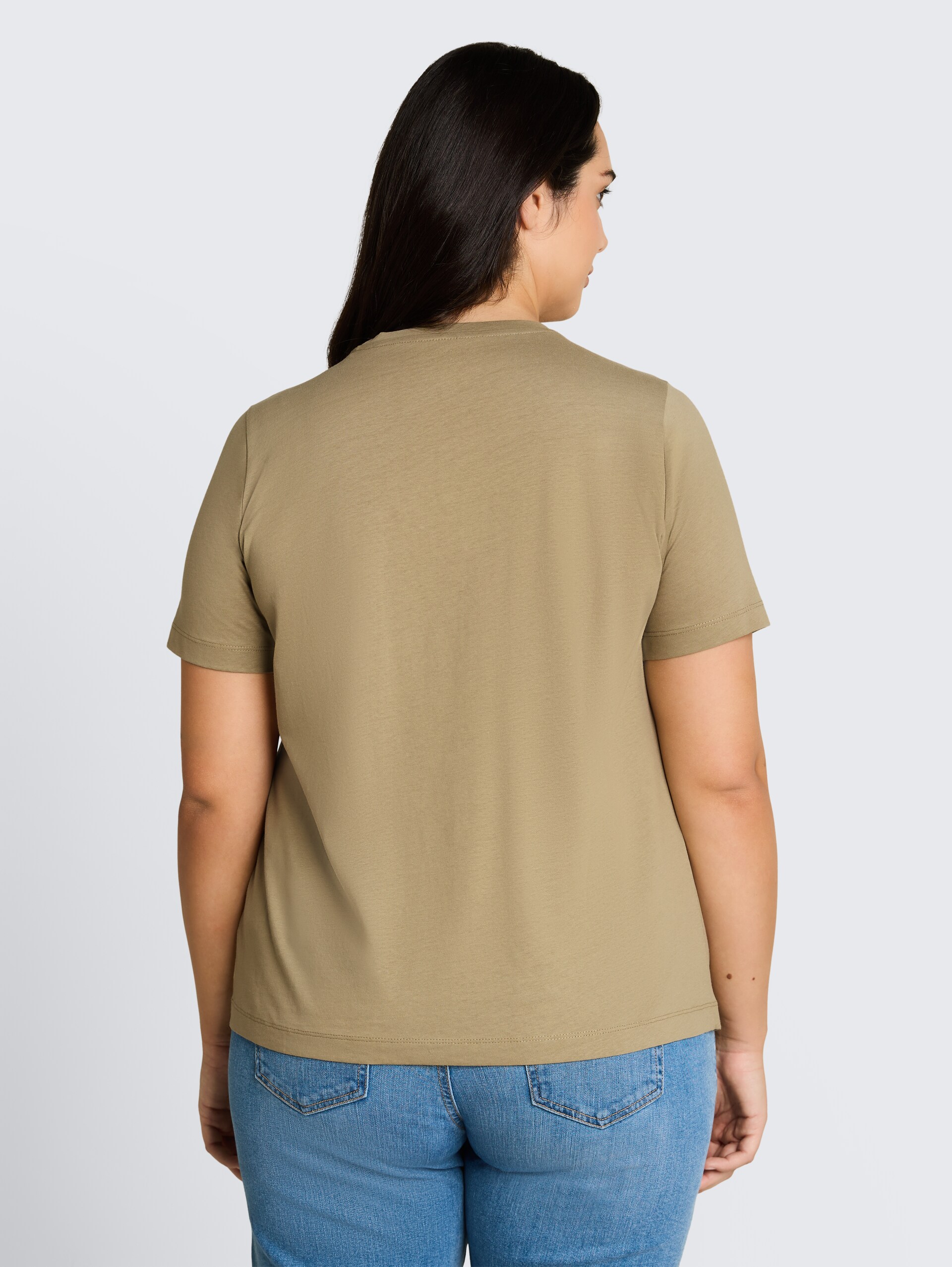 Plus Size - T-Shirt mit Print - Silver Olive - Auschnitt Model-Rückansicht