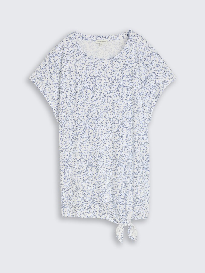 Plus Size - T-Shirt mit Knotendetail von Women Plus Size, white small leaves design