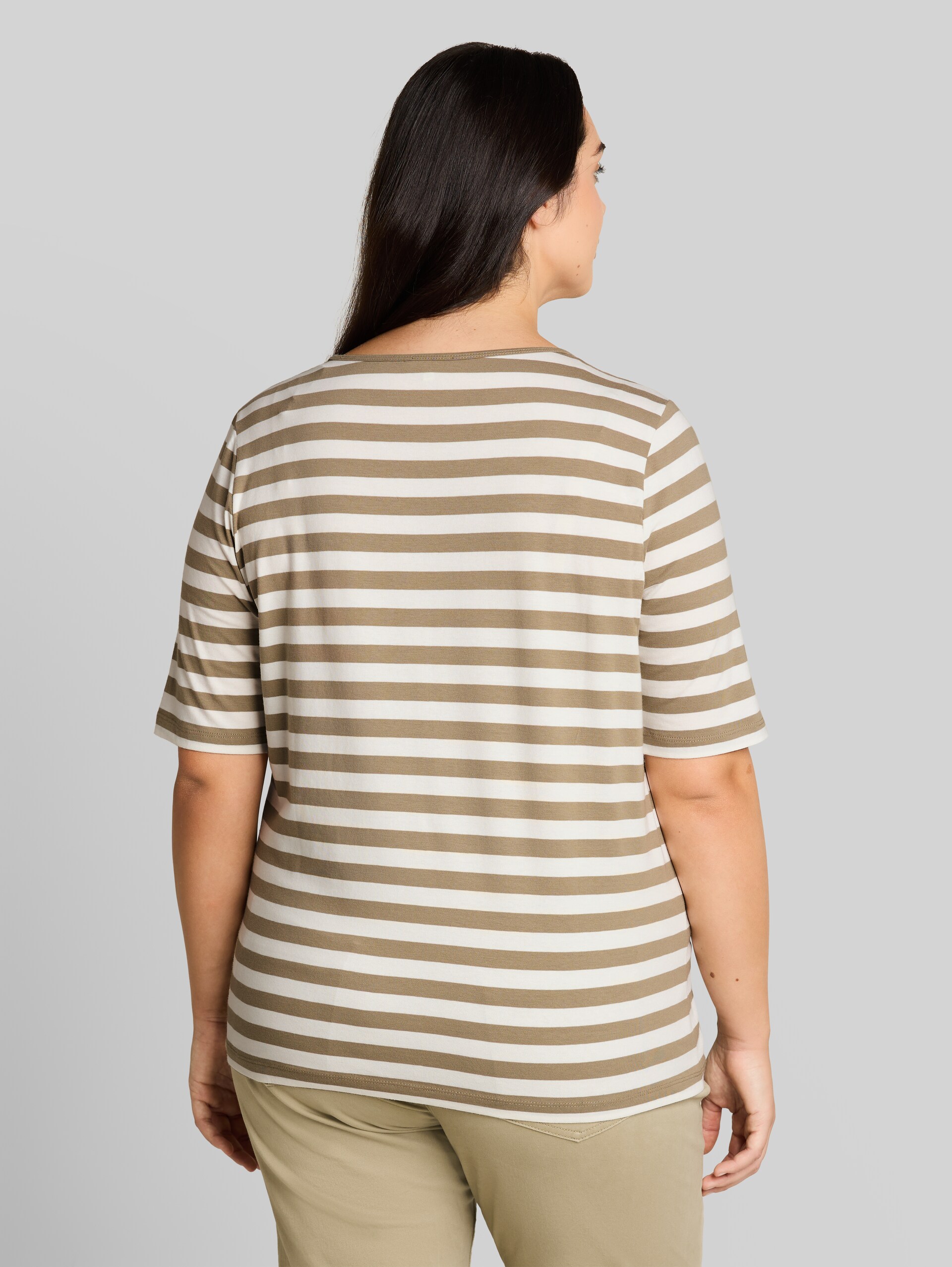 Plus Size - T-shirt brodé - olive white stripe - Découpe Vue arrière du modèle