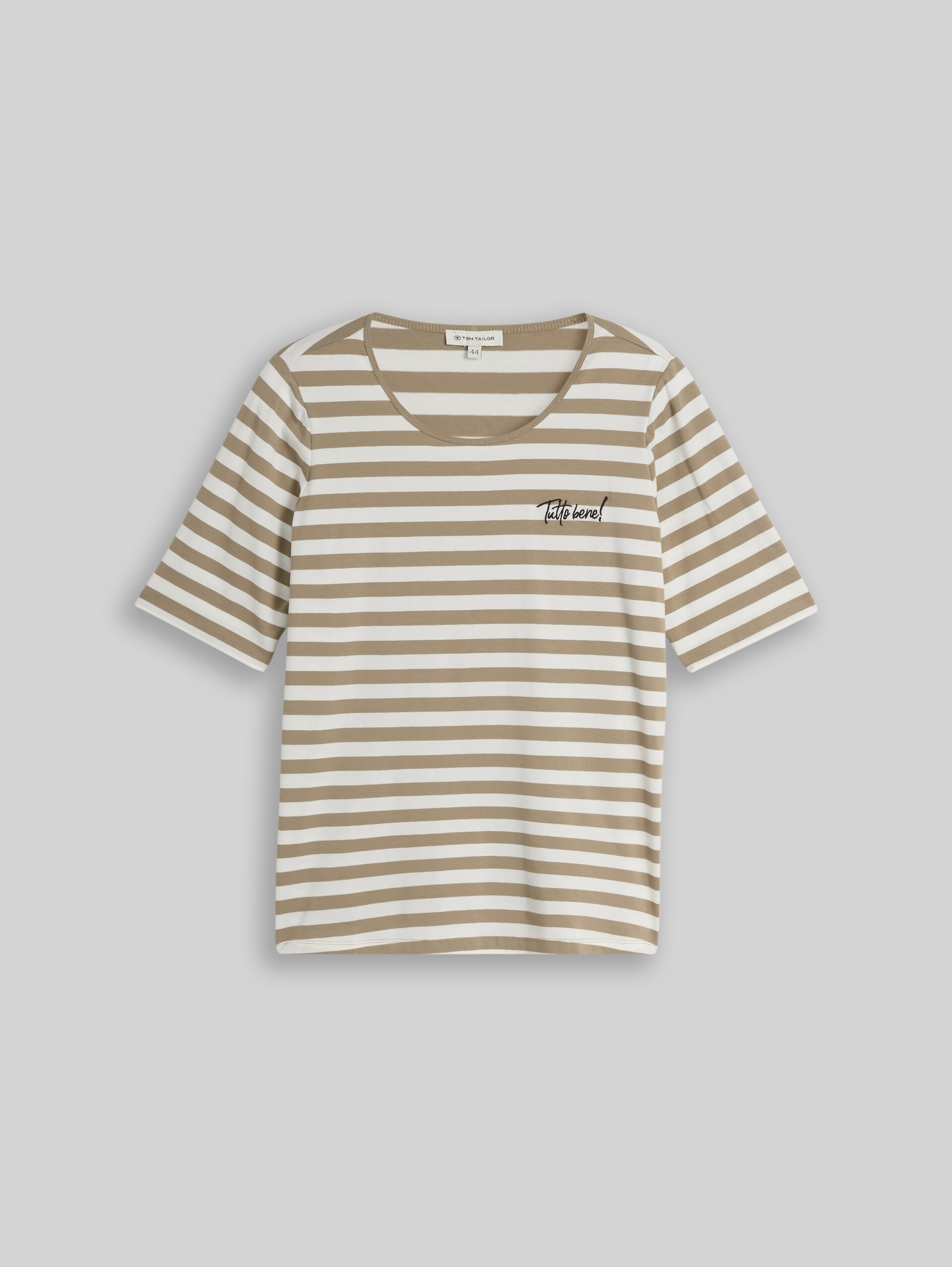Plus Size - T-shirt brodé - olive white stripe - Vue de face du produit