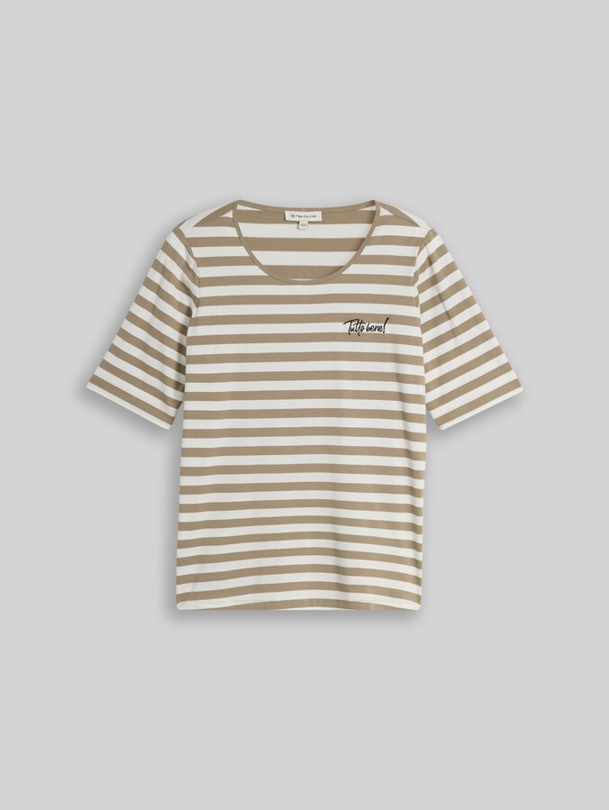 Plus Size - T-shirt brodé par Women Plus Size, olive white stripe