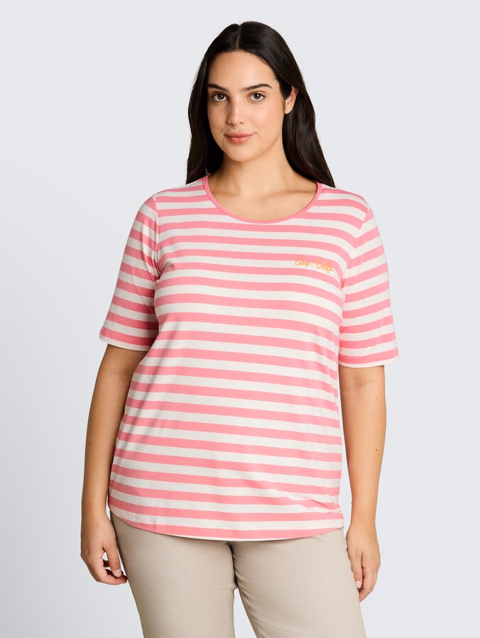 Plus Size - T-Shirt mit Stickerei von Women Plus Size, pink white stripe