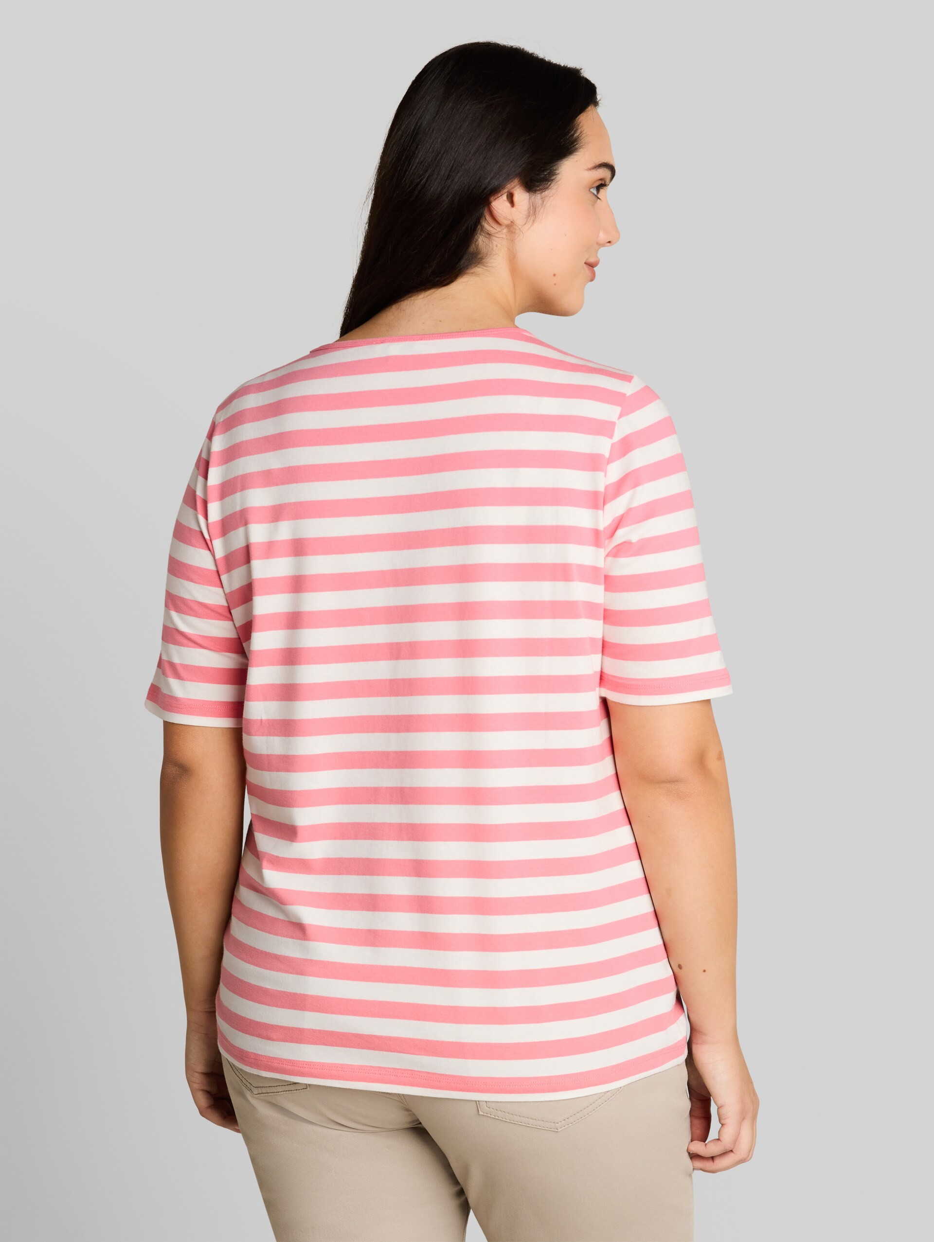 Plus Size - T-shirt brodé - pink white stripe - Découpe Vue arrière du modèle
