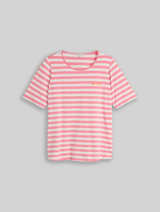 Plus Size - T-shirt brodé par Women Plus Size, pink white stripe