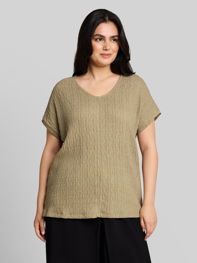 Plus Size - Loose fit T-shirt van gemengde stoffen door Women Plus Size, Silver Olive