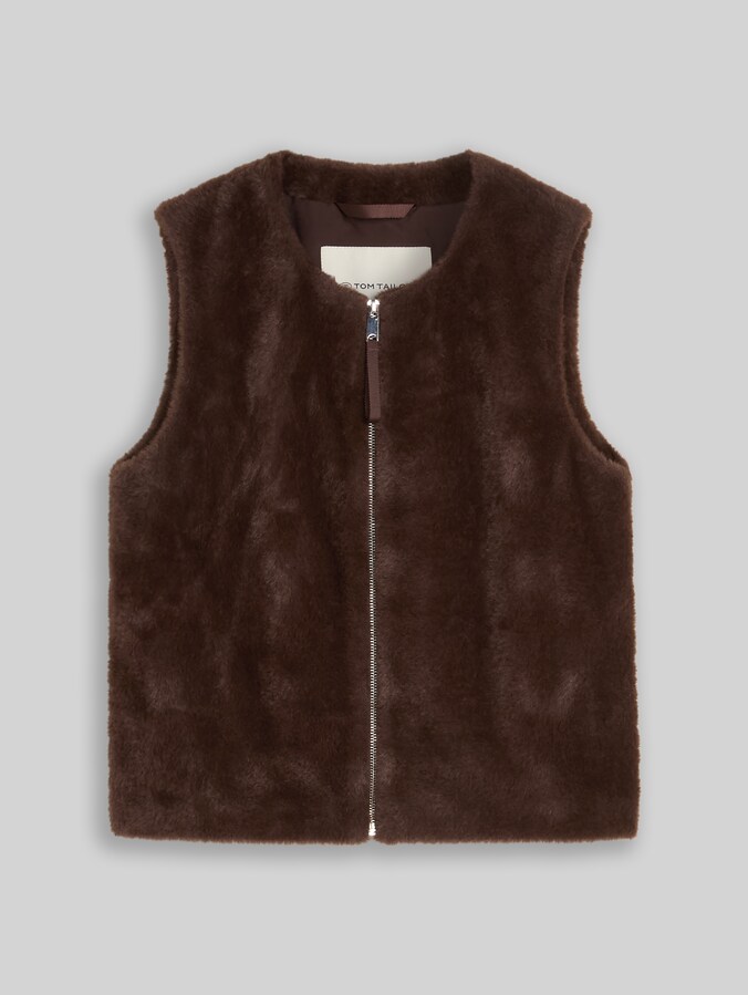 Vest van imitatiebont met zakken door Women, java dark brown