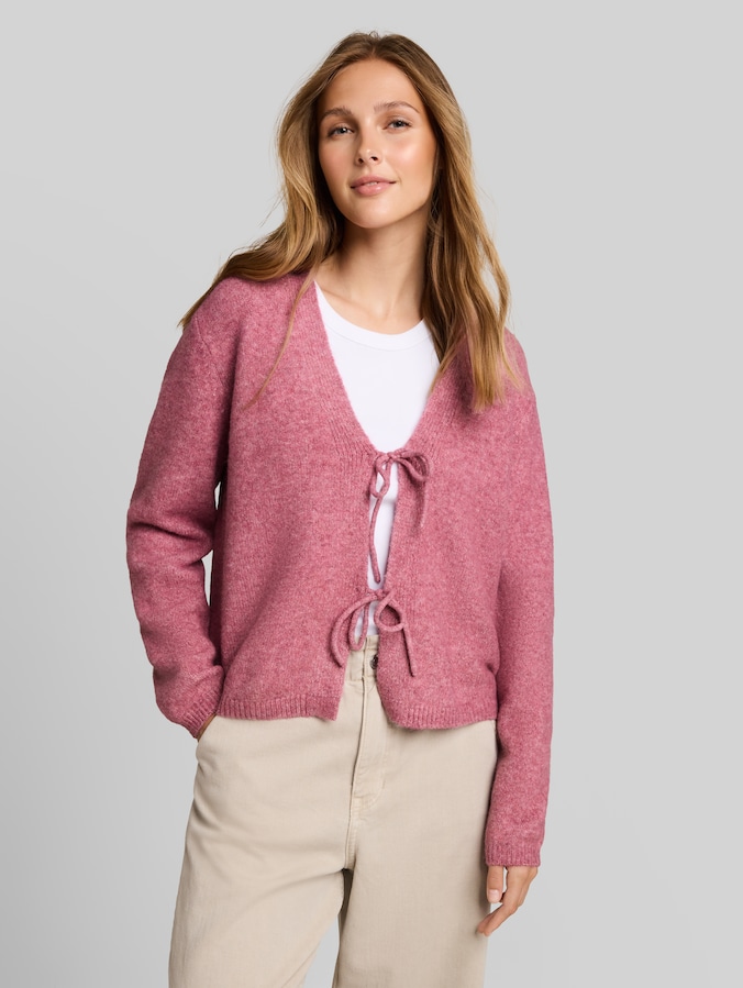Gezellig vest met strikjes door Denim Female, dusty berry melange