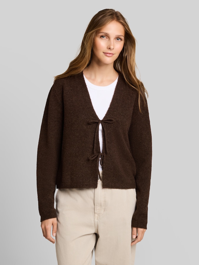 Gezellig vest met strikjes door Denim Female, cool dark brown melange