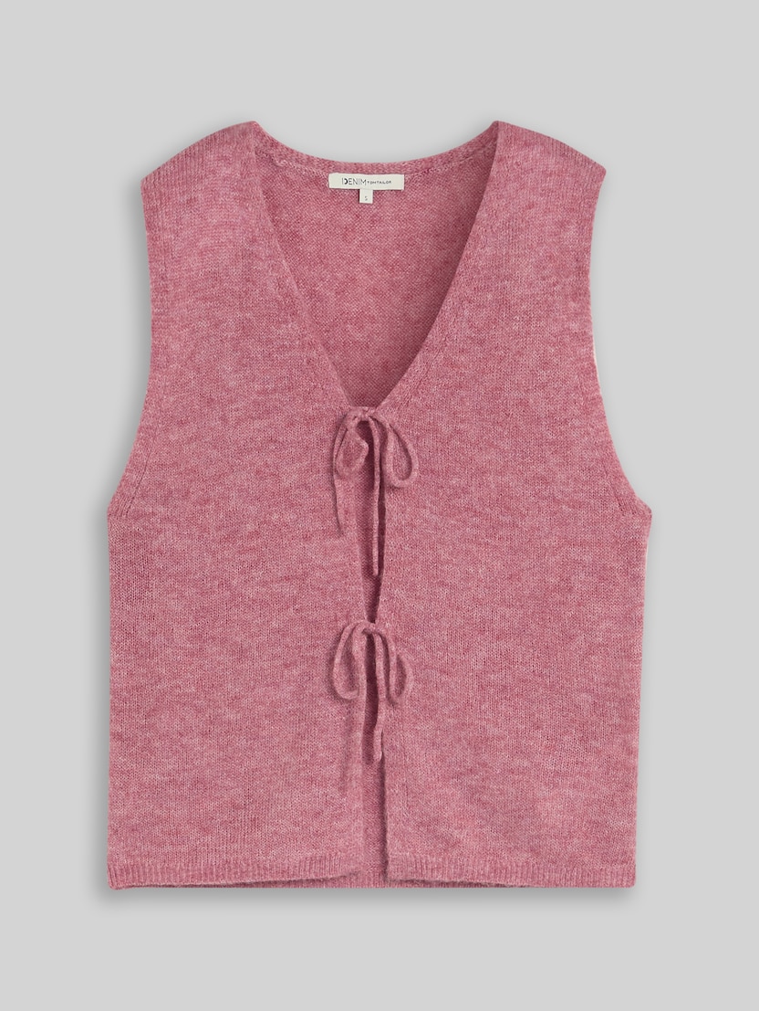 Knitted waistcoat with bows by Denim Female, dusty berry melange