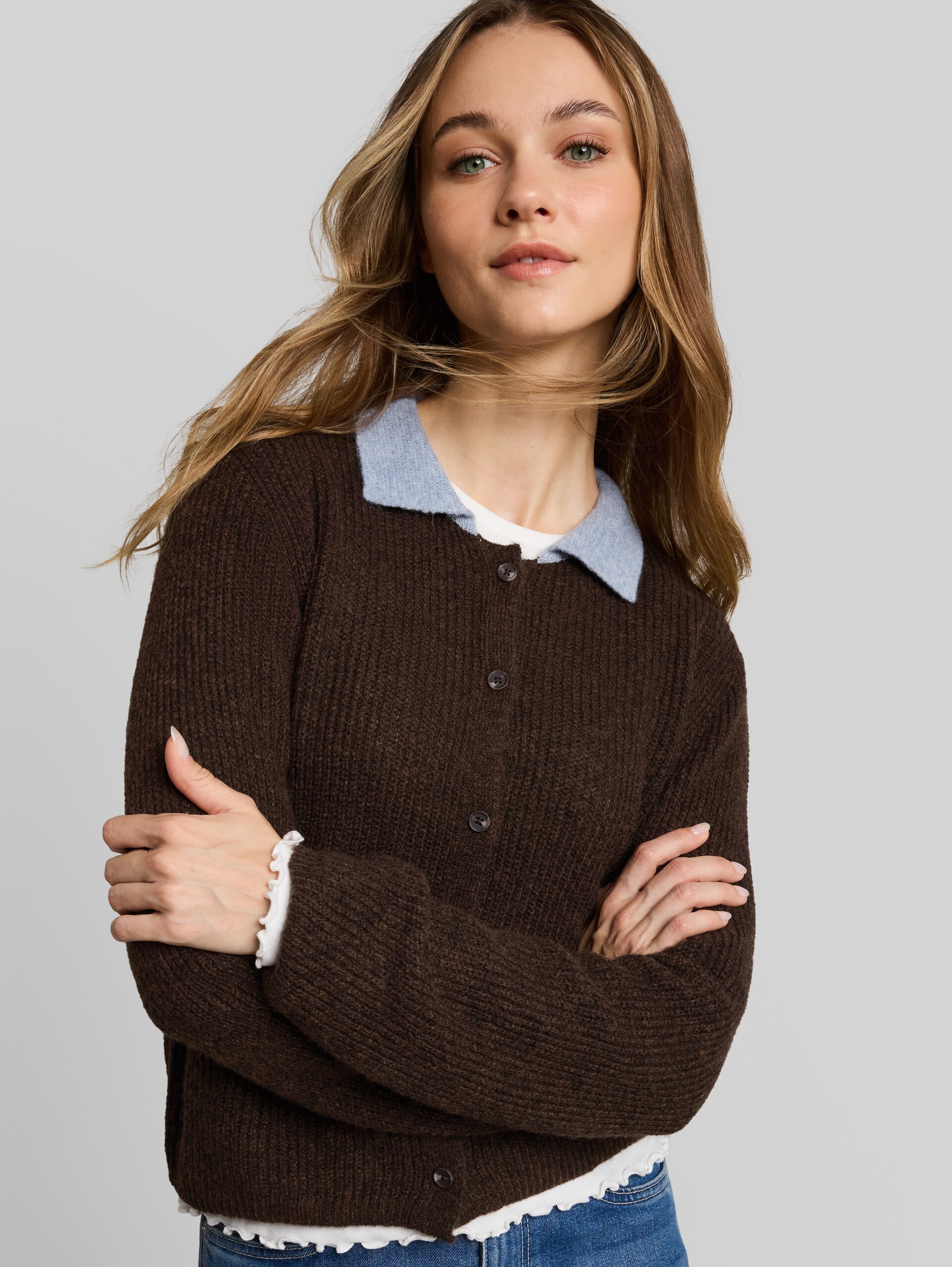 Cardigan à col polo - cool dark brown melange - Vue détaillée du modèle
