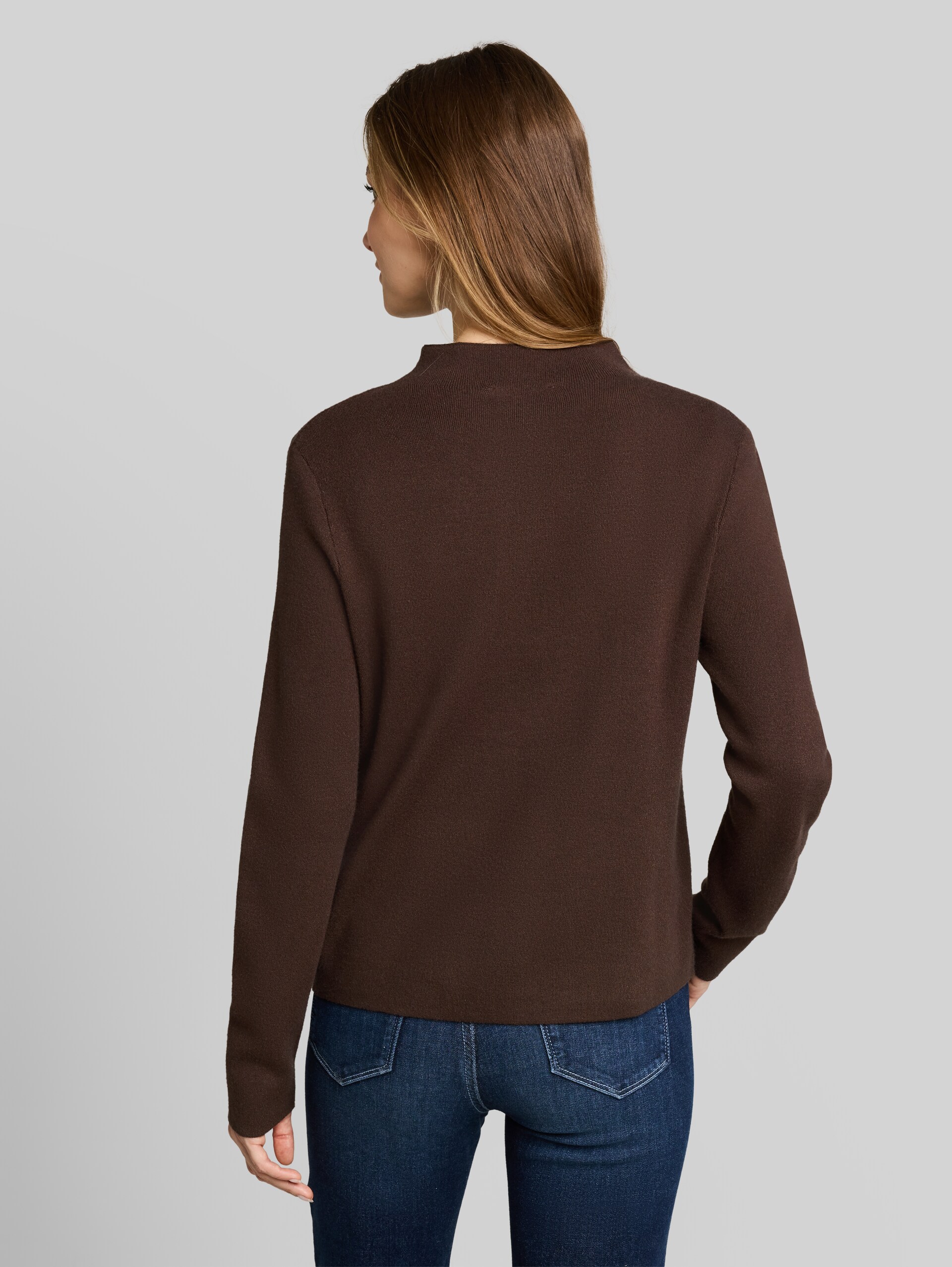 Strickpullover mit Stehkragen - cool dark brown melange
