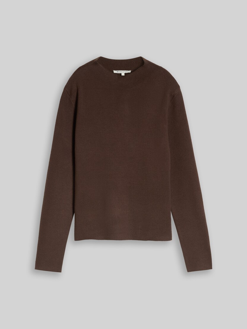Strickpullover mit Stehkragen von Denim Female, cool dark brown melange