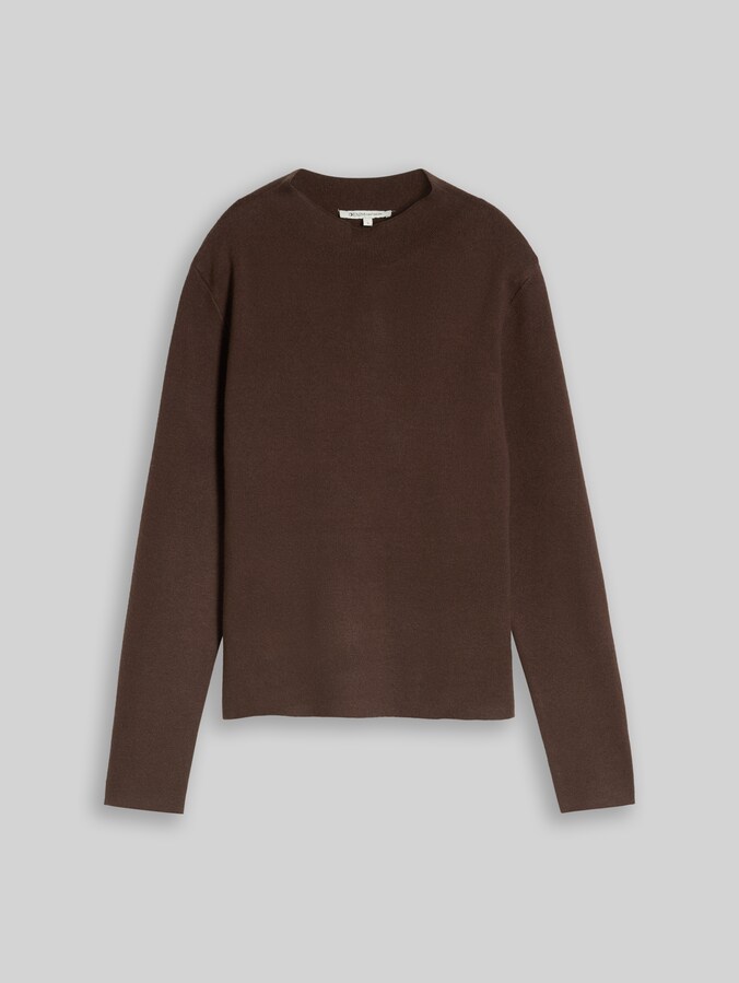 Strickpullover mit Stehkragen von Denim Female, cool dark brown melange