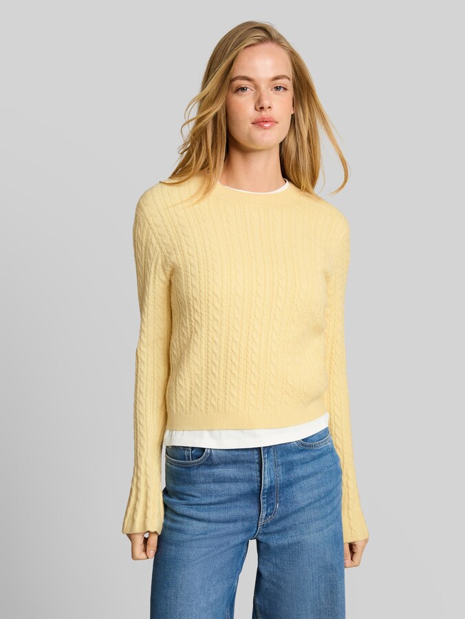 Strickpullover mit Zopfmuster von Denim Female, soft vanilla yellow