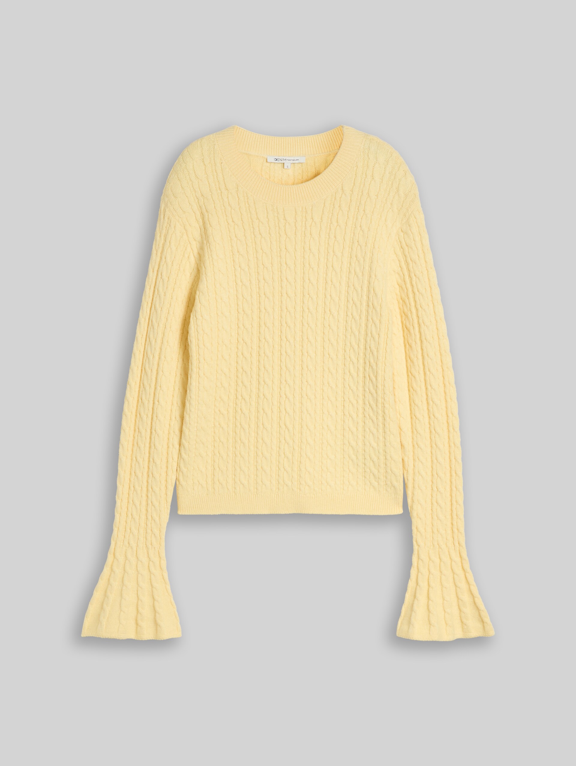 Strickpullover mit Zopfmuster - soft vanilla yellow