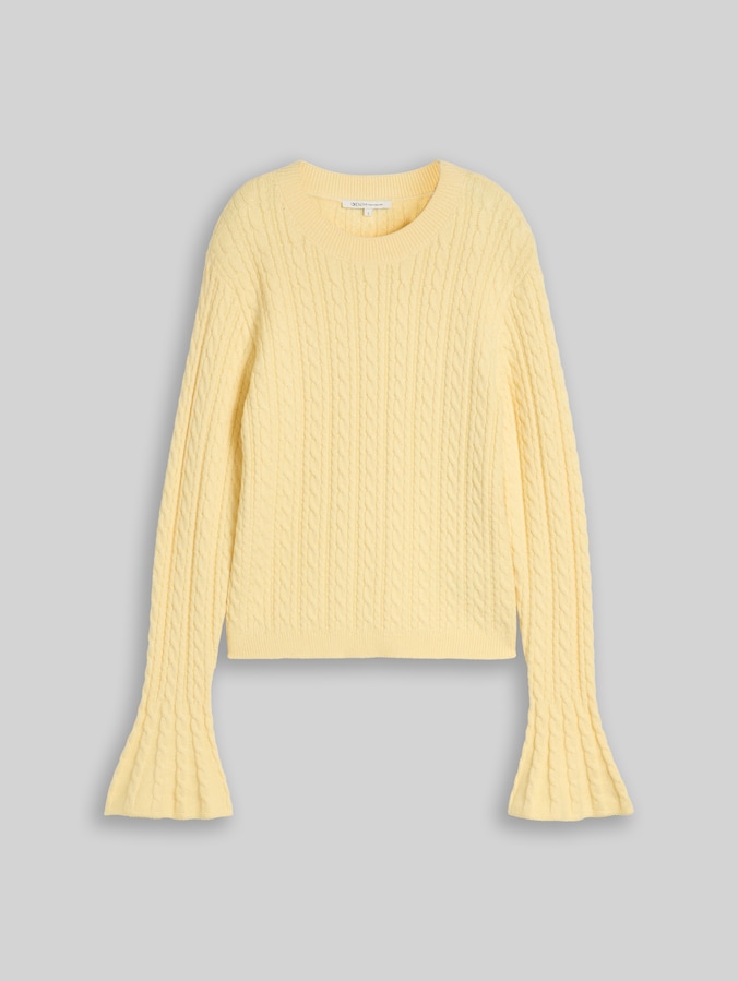 Strickpullover mit Zopfmuster von Denim Female, soft vanilla yellow