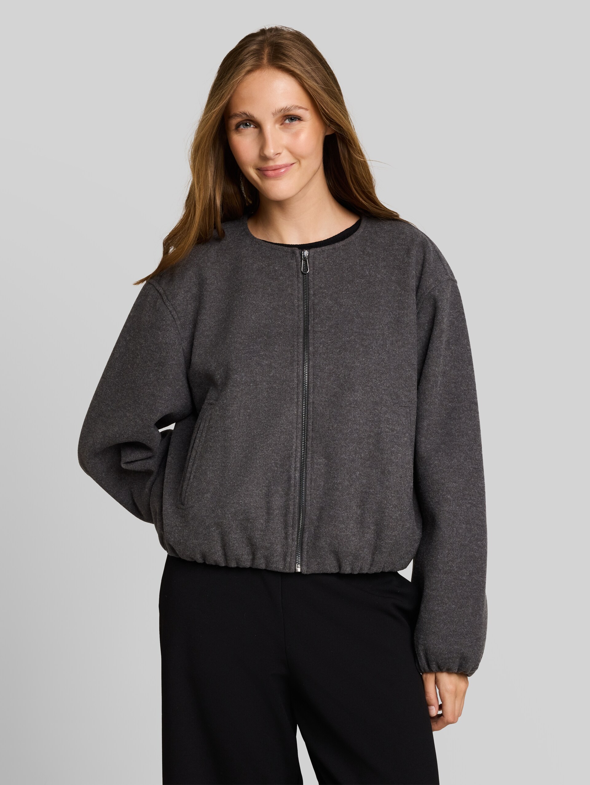 Blouson Jacke in Melange-Optik - dark coal grey melange - Model-Vorderansicht