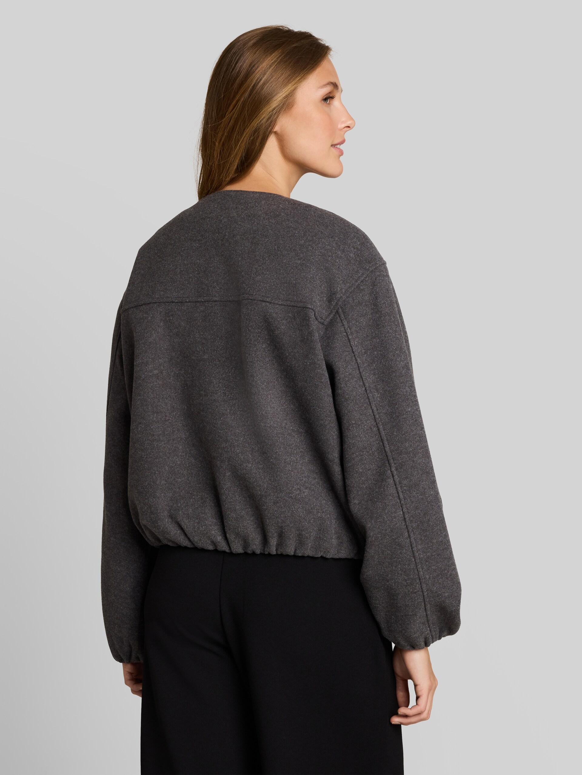 Blouson Jacke in Melange-Optik - dark coal grey melange - Model-Rückansicht