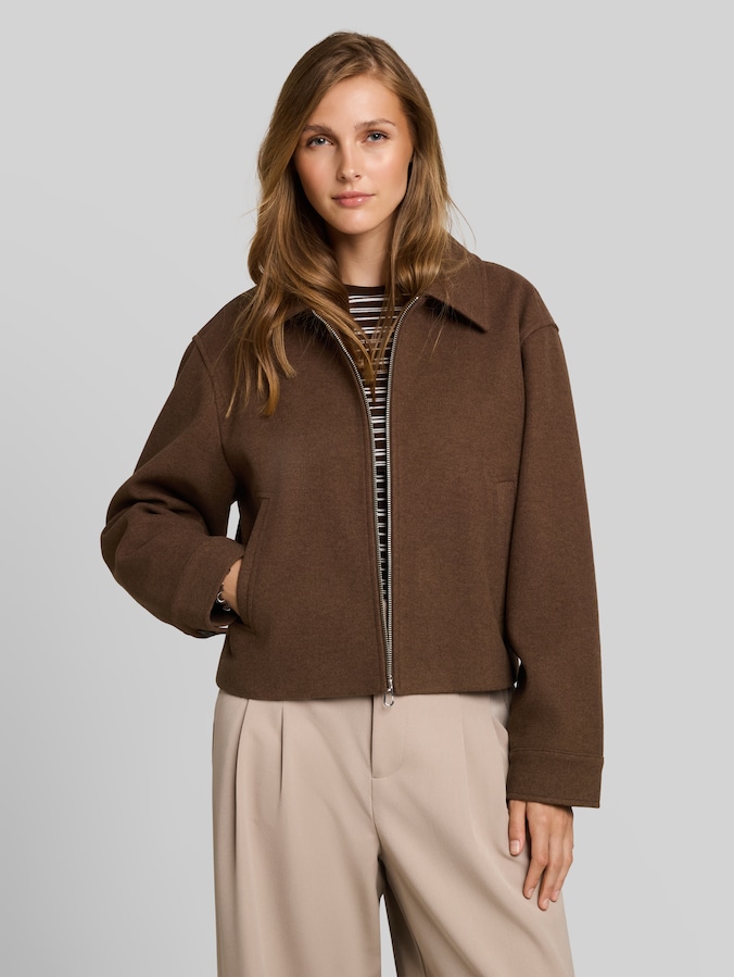 Übergangsjacke mit Kragen von Denim Female, cool dark brown melange