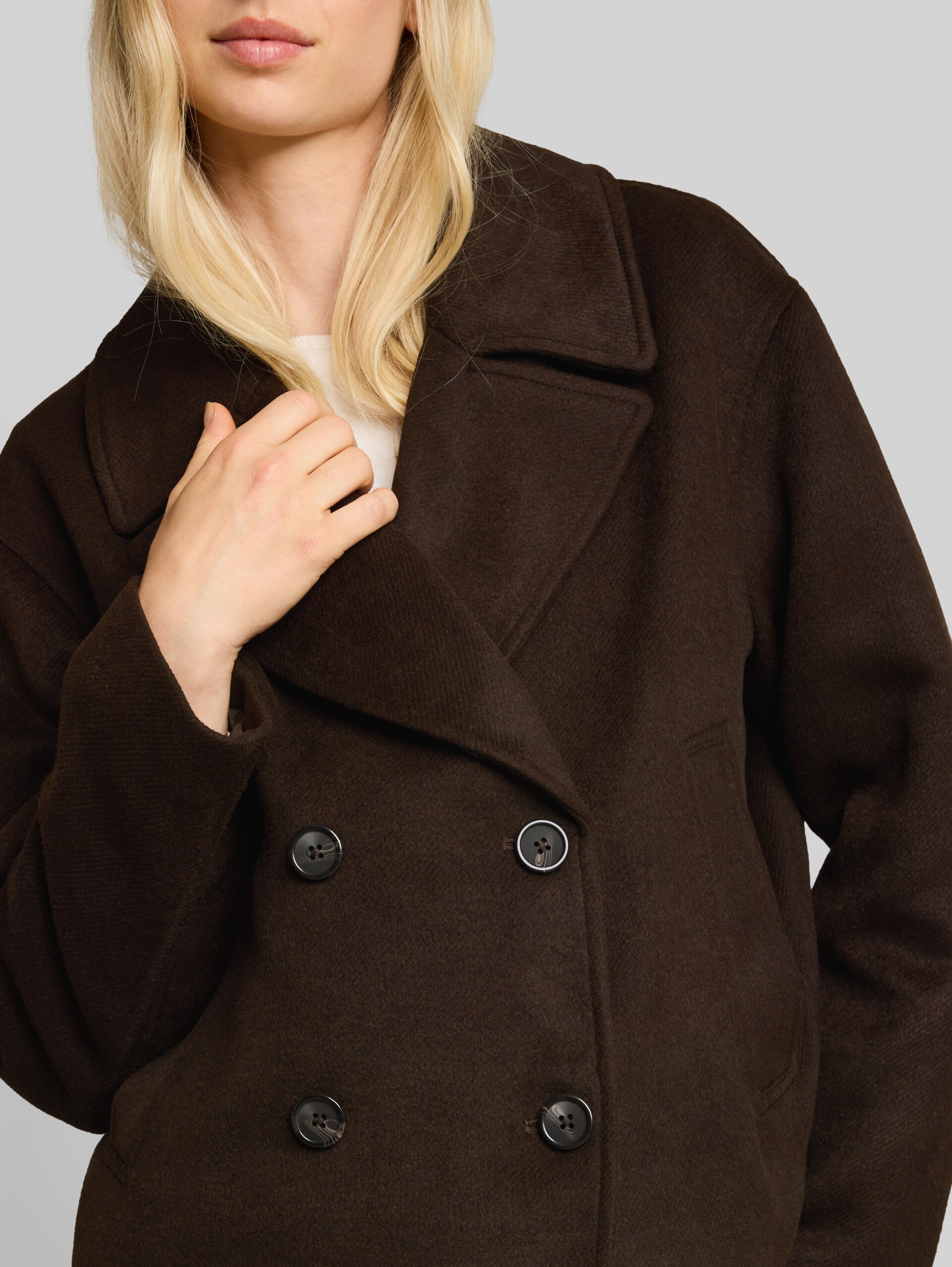 Caban met losse pasvorm - cool dark brown melange - Detailaanzicht model