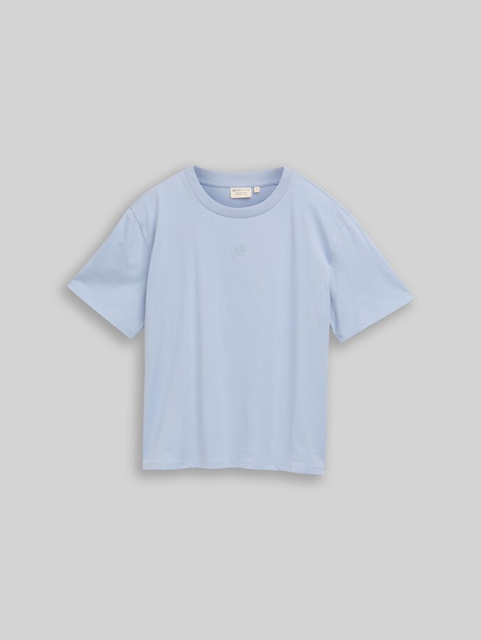 Boxy Fit T-Shirt mit Stickerei von Denim Female, foggy sky blue