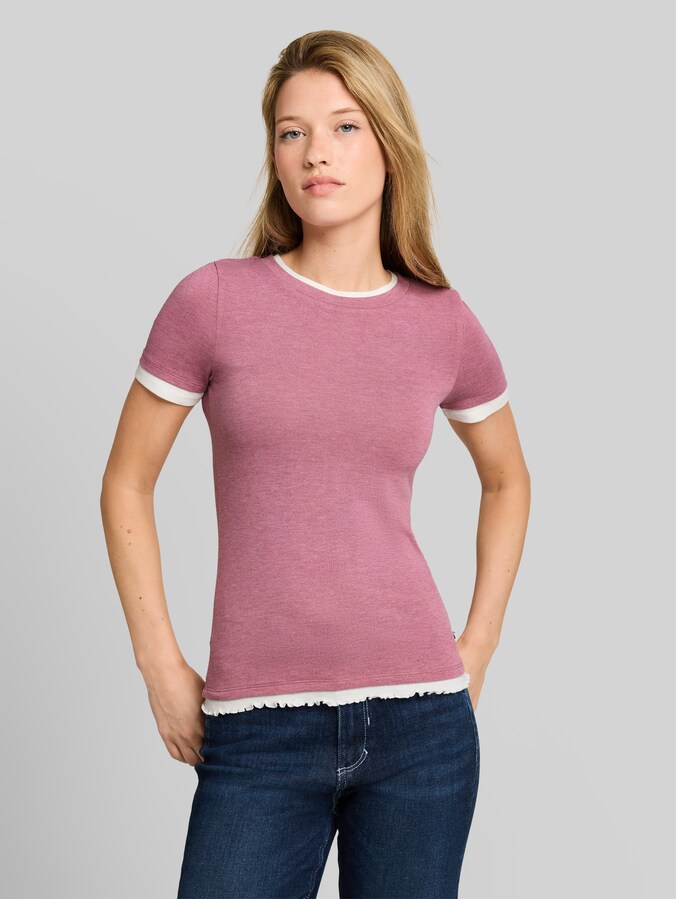 T-shirt in 2-in-1-look door Denim Female, dusty berry melange