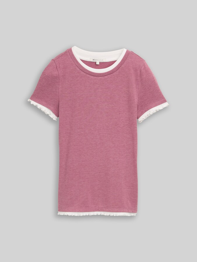 T-shirt in 2-in-1-look door Denim Female, dusty berry melange