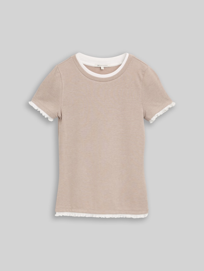 T-shirt au look 2 en 1 par Denim Female, atmosphere beige melange