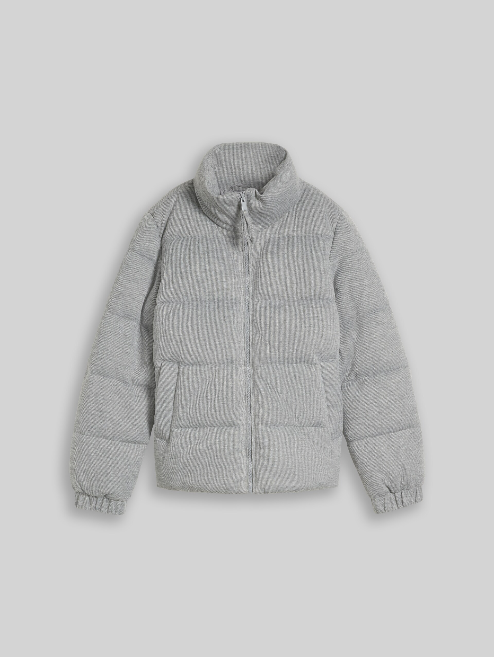 Cosy Puffer-Jacke mit Stehkragen - Light Soft Grey Melange - Vorder-Produkt-Ansicht