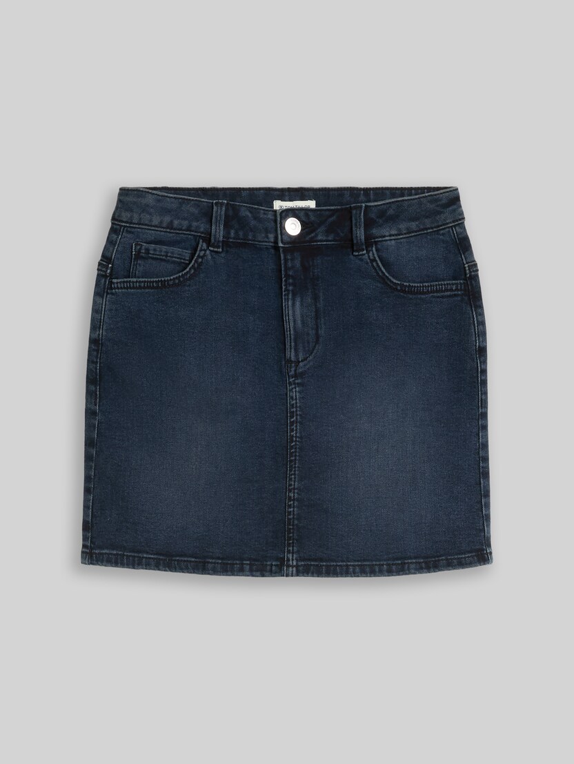 Mini denim skirt by Teen Girls, dark stone blue black denim