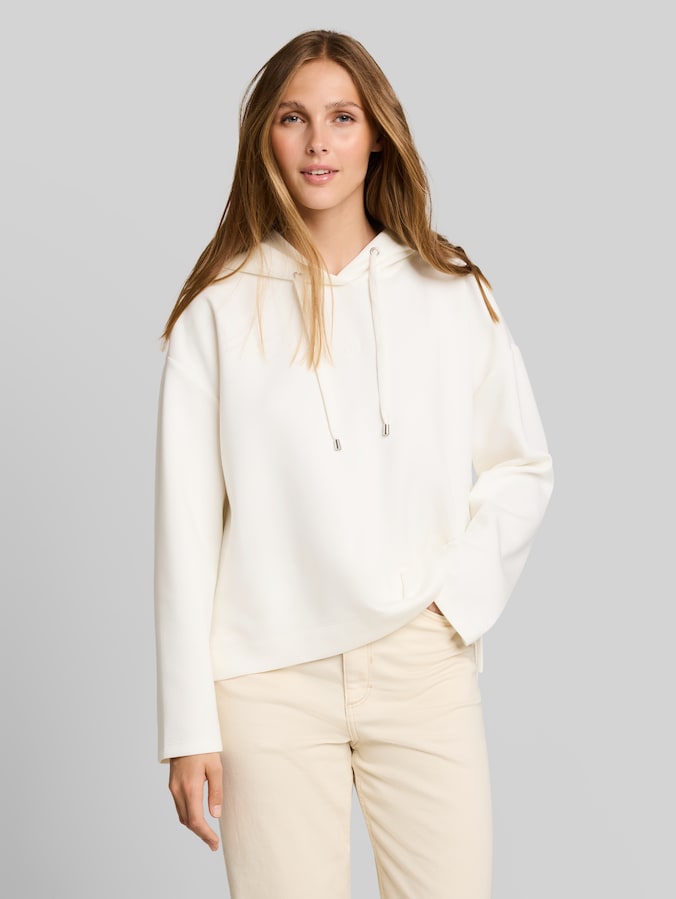 Sweat à capuche Scuba coupe ample avec broderie par Denim Female, off white