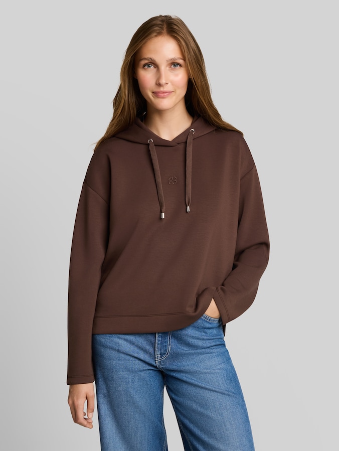 Sweat à capuche Scuba coupe ample avec broderie par Denim Female, cool dark brown
