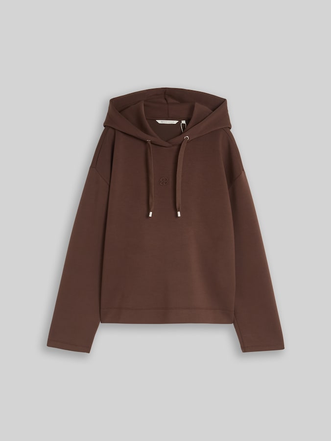 Loose Fit Scuba Hoodie Sweatshirt mit Stickerei von Denim Female, cool dark brown