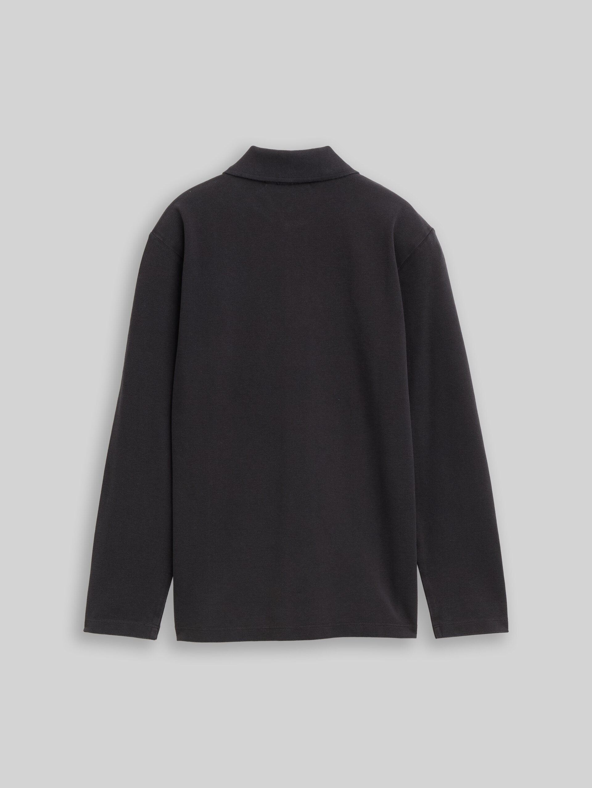 Polo en piqué à manches longues, effet usé - heavy black