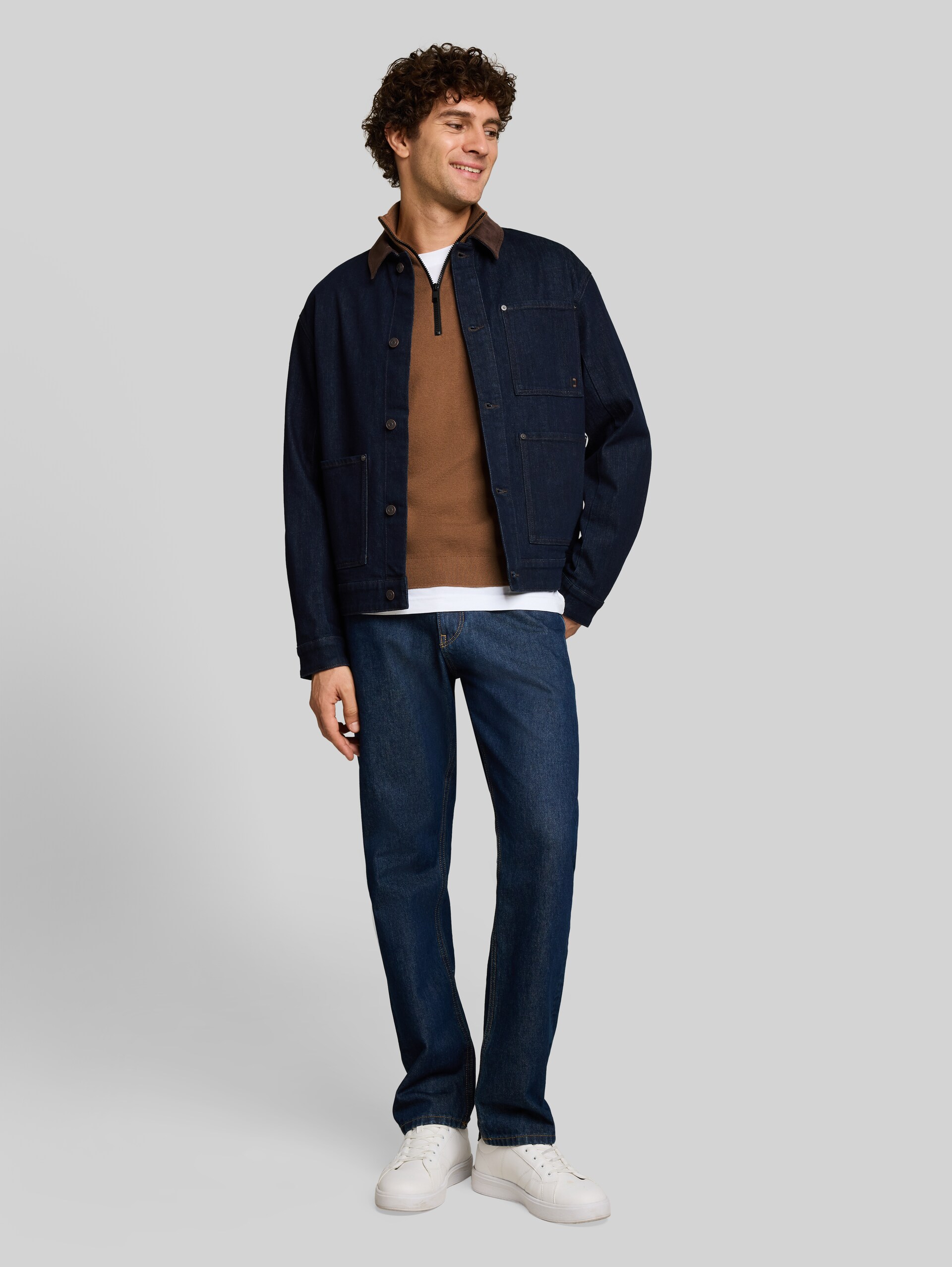 Pull à col roulé en maille, coupe décontractée - malt brown - Vue de face du modèle