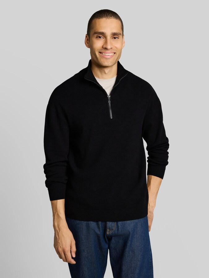Gebreide trui met troyer-hals in relaxed fit door Denim Male, Black