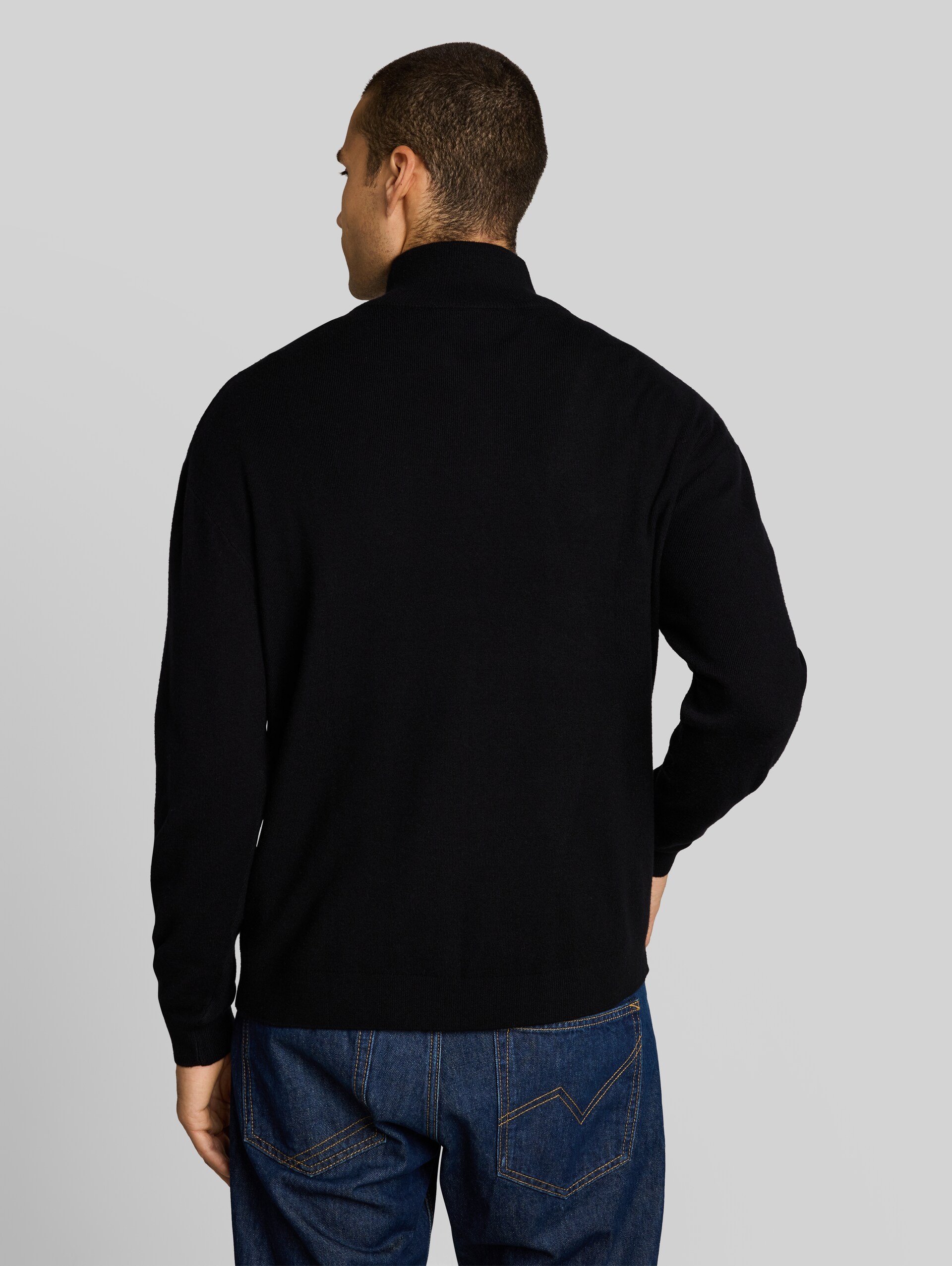 Relaxed Fit Troyer Strickpullover - Black