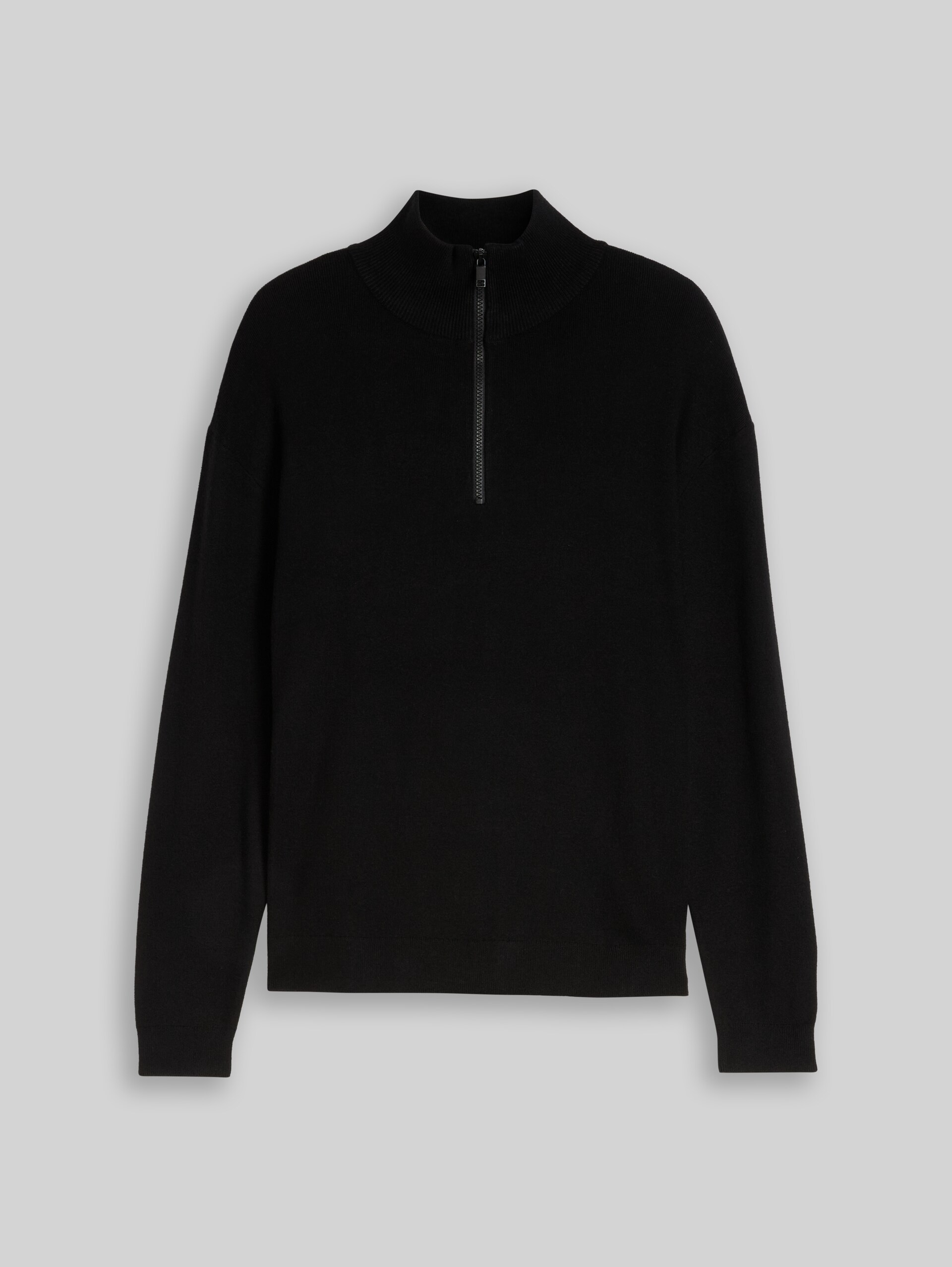 Relaxed Fit Troyer Strickpullover - Black