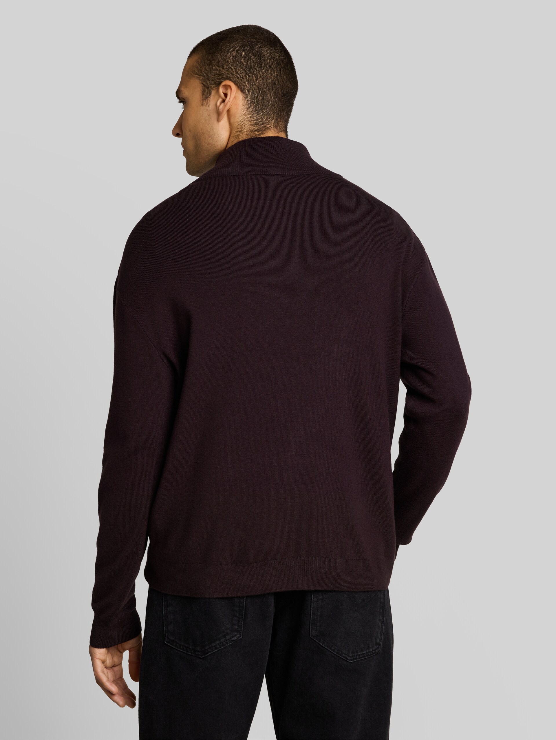 Gebreide trui met troyer-hals in relaxed fit - dark plum