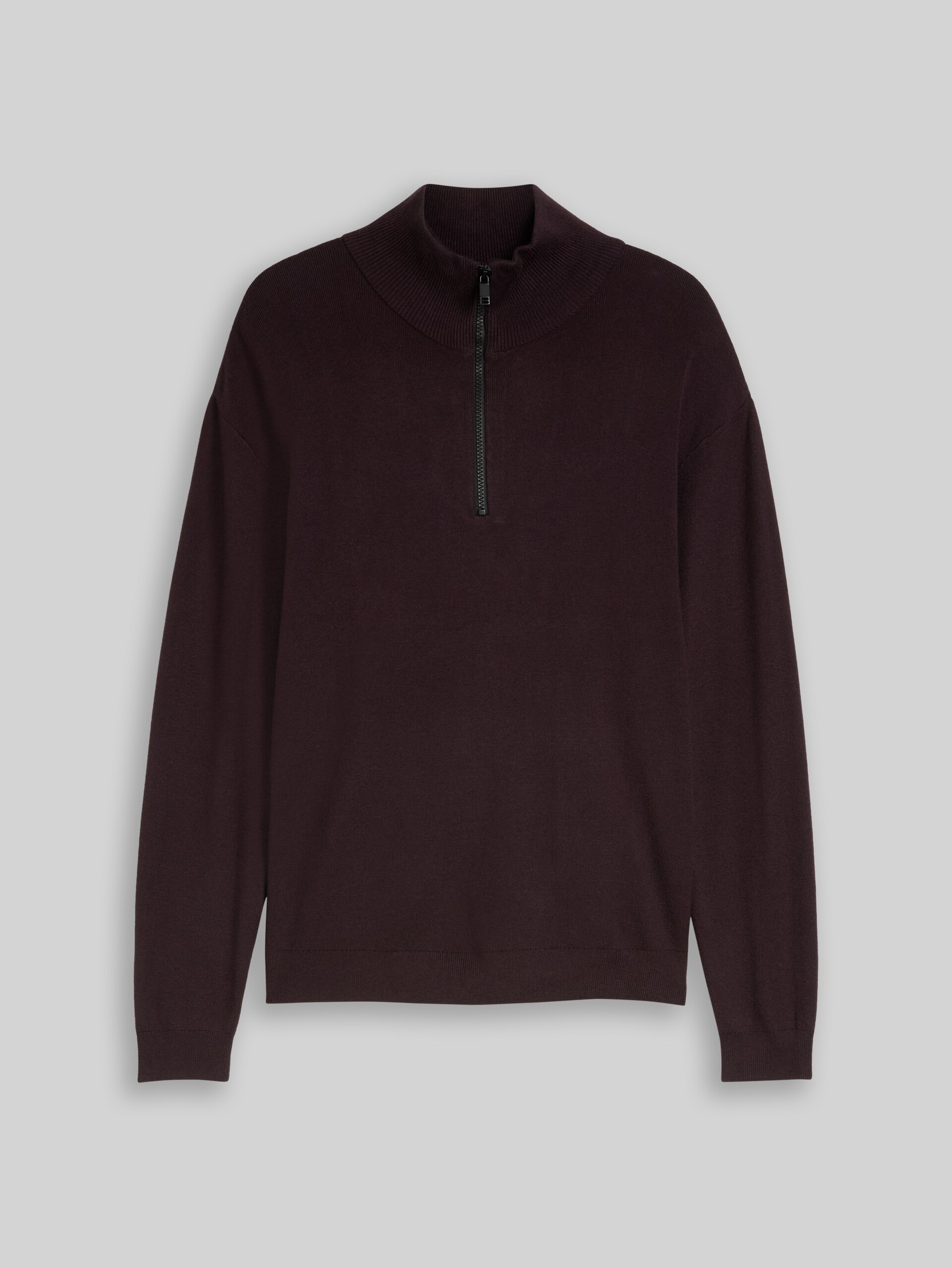 Gebreide trui met troyer-hals in relaxed fit - dark plum