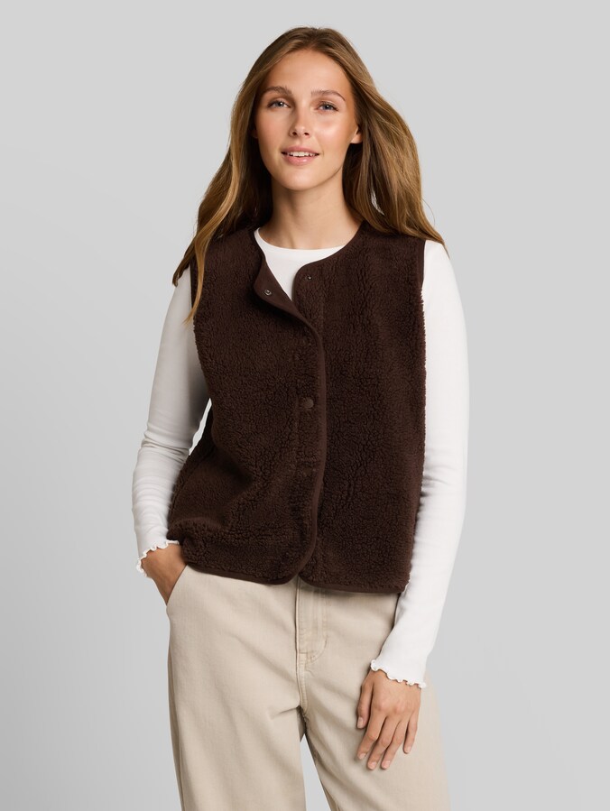Teddy-vest met drukknopen door Denim Female, cool dark brown