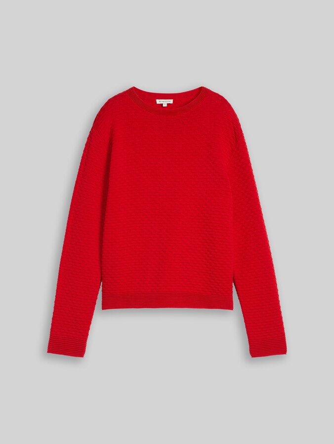 Knitted jumper with texture by Women, soft scarlet red