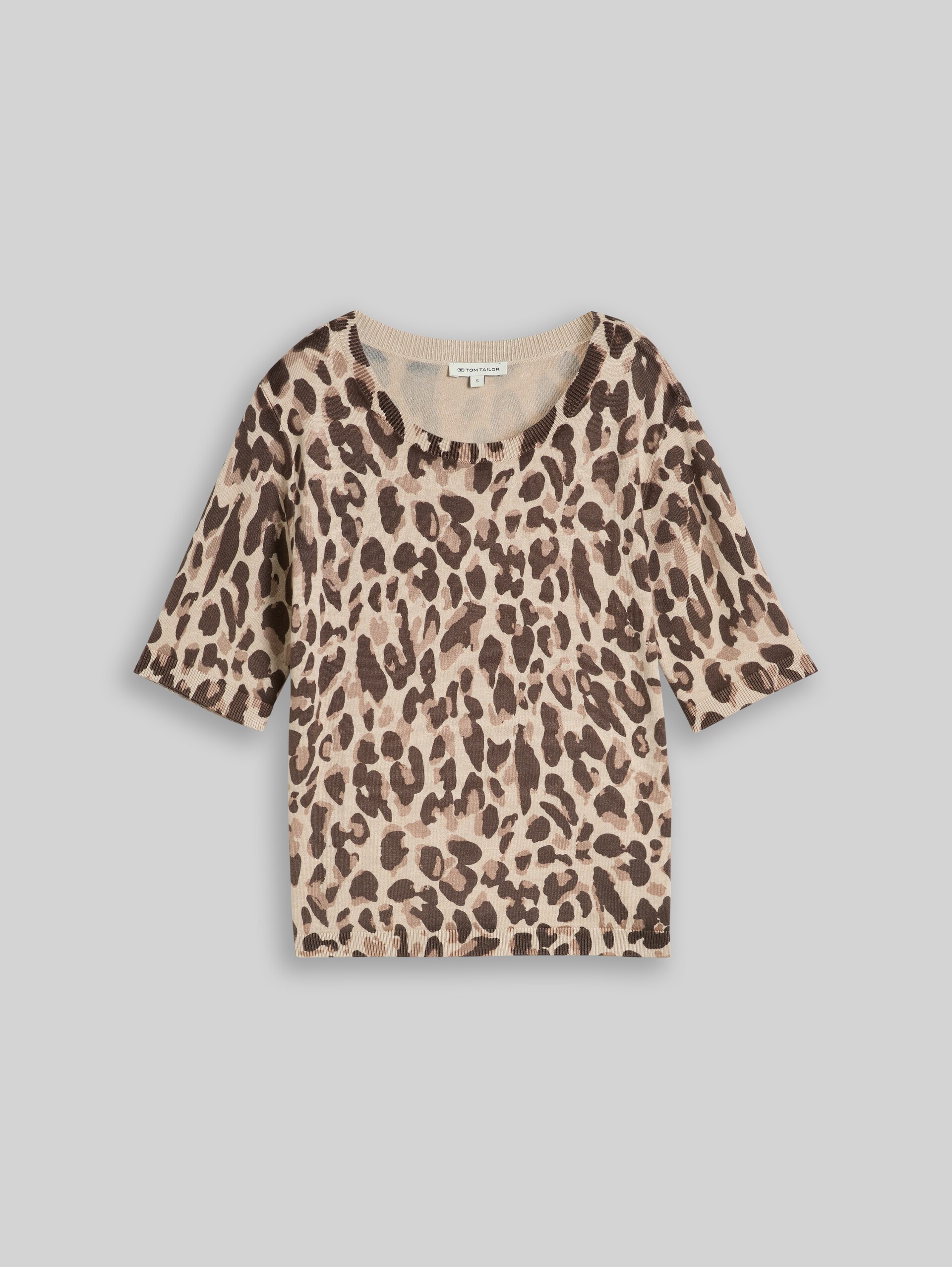 Strickpullover mit Leo-Print - gravel beige melange leo
