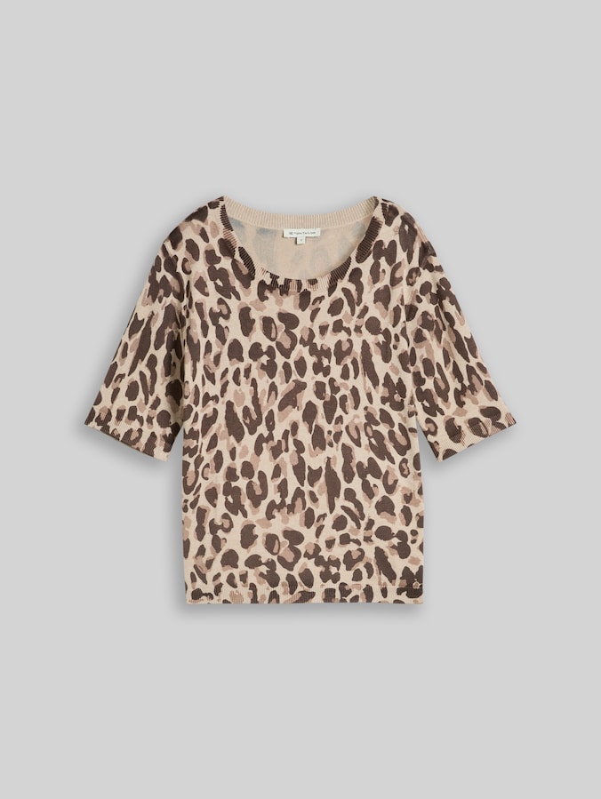 Strickpullover mit Leo-Print von Women, gravel beige melange leo
