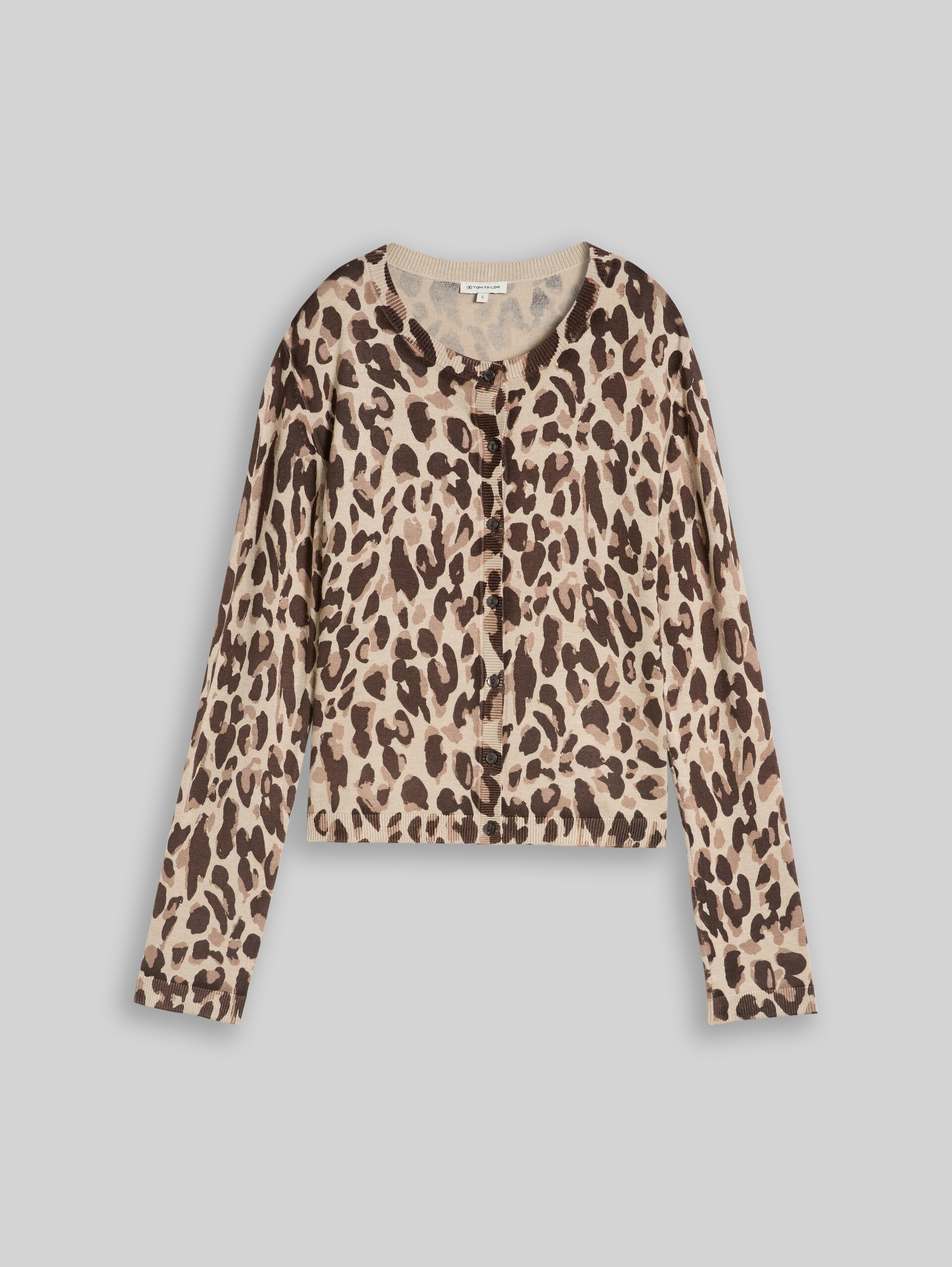 Cardigan mit Leo-Print - gravel beige melange leo